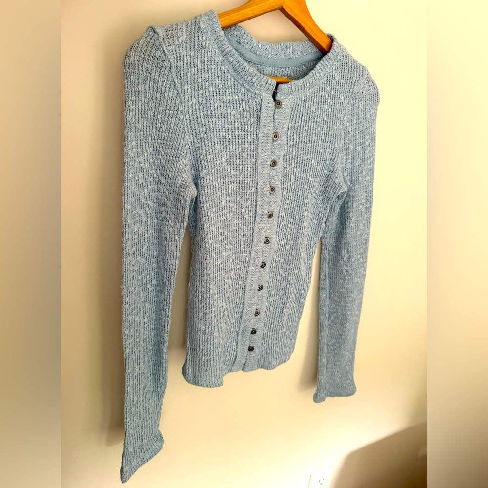 Free People Light Blue Ribbed Button-Up Cardigan - Picture 3 of 5
